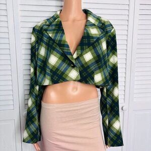 New WEWOREWHAT Boxy Cropped Vintage Plaid Blazer Size Small